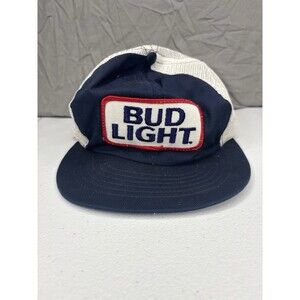Vintage Bud Light Patch Trucker Hat SnapBack Mesh OSFM Blue White